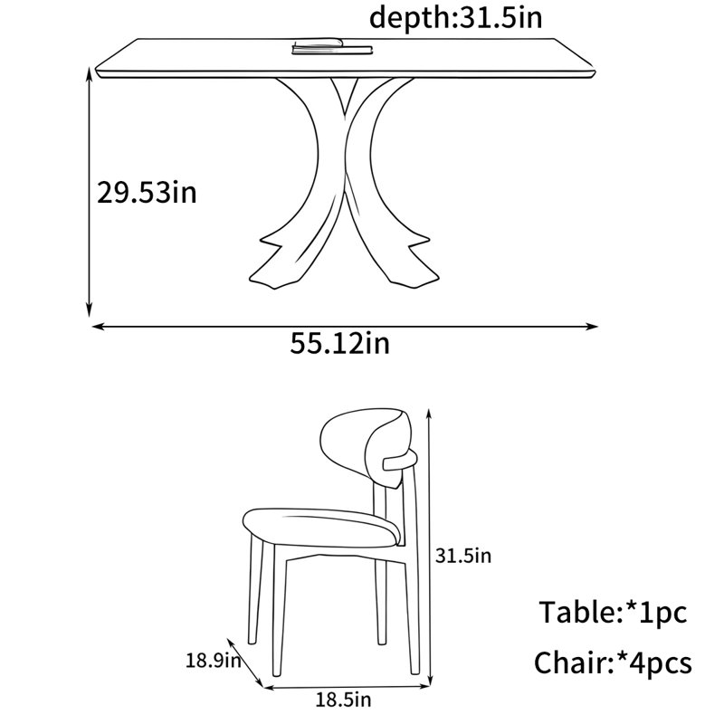 Retro rectangular dining table, 29.53"H x 55.12"L x 31.5"W