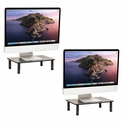 Mind Reader Adjustable Metal Monitor Stand, Ergonomic Desktop Riser, Ventilated Mesh Platform, Height Adjustable with Storage Space, Supports Up to 44