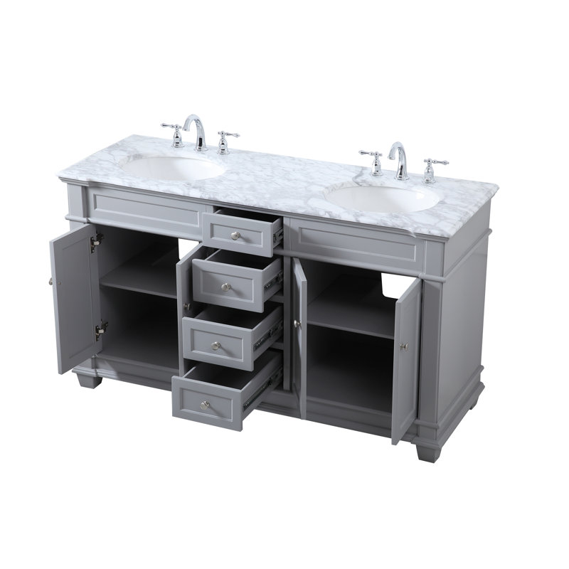 Ensemble de meuble-lavabo double 60 po Lydie, Gris, Cararra blanc