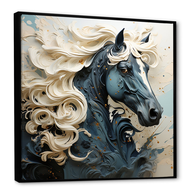 Fantaisie cheval féminin sur toile, Cadre flottant noir, H 36 po x l 36 po x P 1,5 po