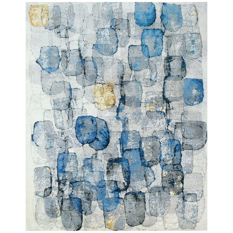 Abstract Area Rug in Silver/Blue/Black, null, Rectangle 8' x 10'