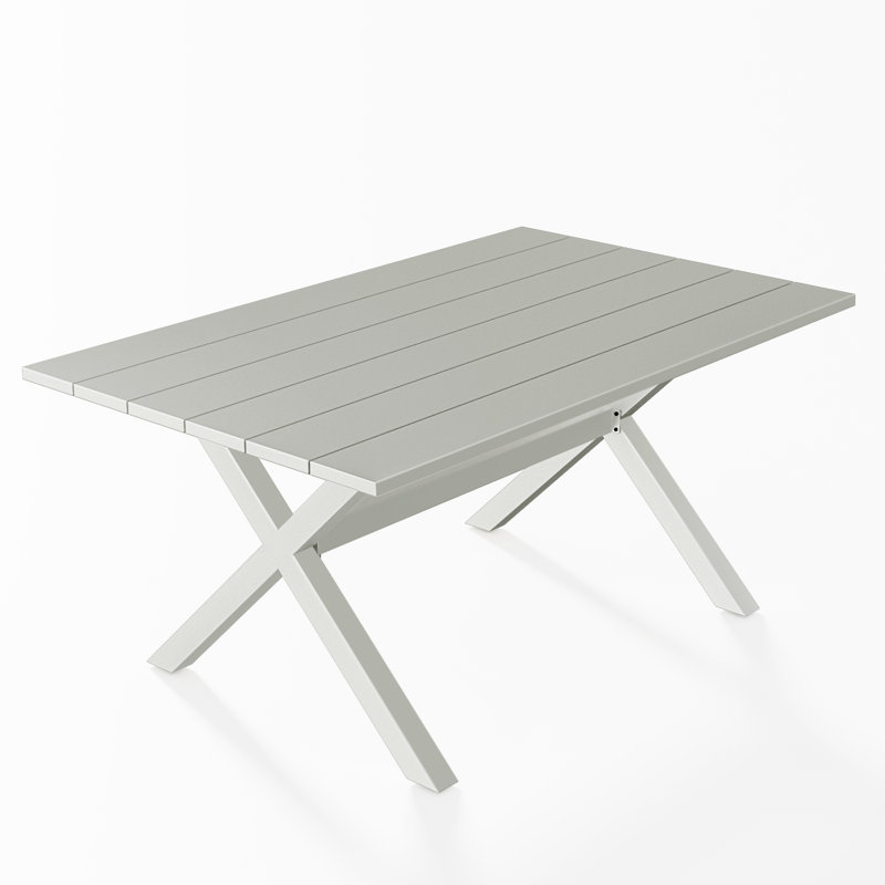 Outdoor Dining Table,63" Rectangular Aluminum Patio Table With Slatted Tabletop, White