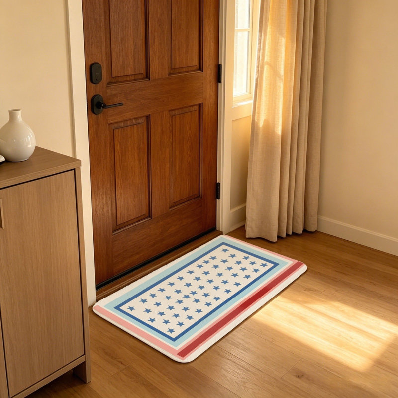 Tapis de bienvenue beige à bordure en forme d'étoile bleue 20 po x 32 po à usage domestique