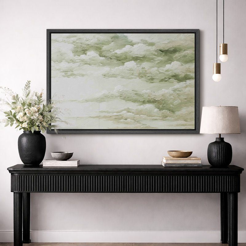 Œuvre d'art de nuage abstrait vert doux, images de salon, impression sur toile encadrée, impression numérique, Cadre noir