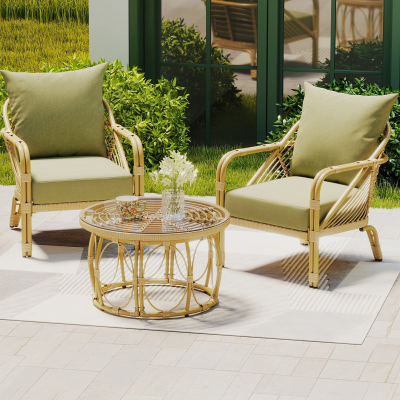 All Weather Polyethylene (PE) Rattan Conversation Sets With Coffee Table, Indoor/Outdoor Lounge Chairs With Cushions For Patio, Porch, Or Garden