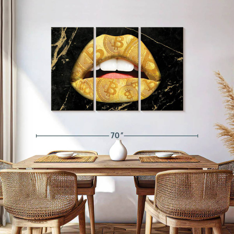 Shuttleworth Bitcoin Gold Lips, 36" H x 57" W