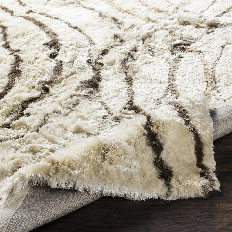 Witherell Abstract Hand-Tufted Cream/Charcoal Area Rug, Rectangle 5' x 7'6"