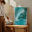 Toile, composition abstraite envoûtante avec formes tourbillonnantes fluides dans les tons, art mural turquoise turquoise et or doux-2061310699