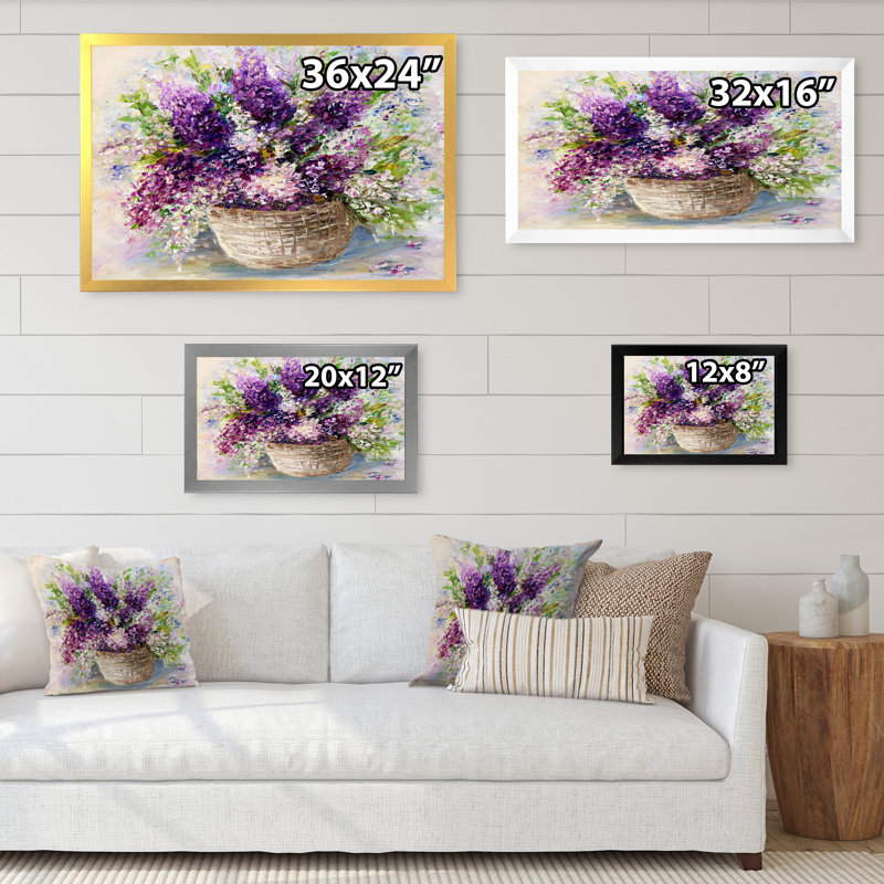 Still Life Lavender Bouquet - reproduction d'art sur toile, Cadre photo noir, H 8 po x l 12 po x P 1 po