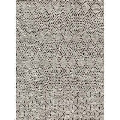 Wool Geometric Area Rug in Brown