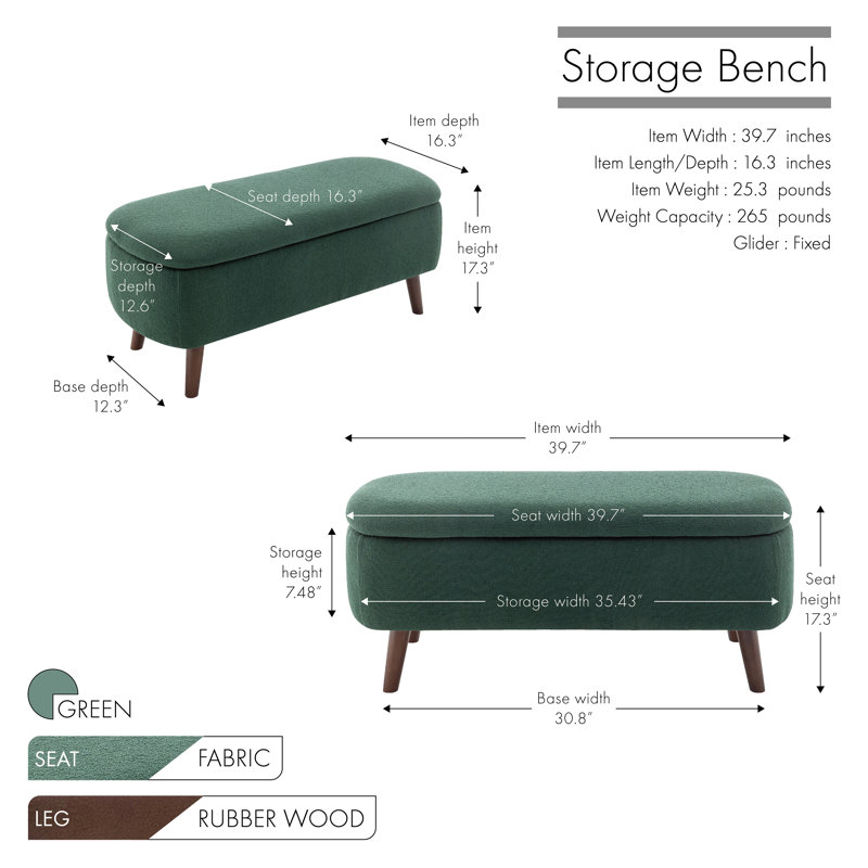 Banc de rangement en tissu Caralina, Vert