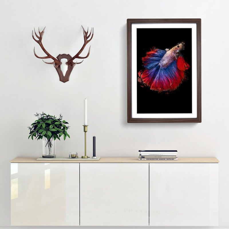 Siamese Fighting Fish in Abstract - Picture Frame Painting Print, Walnut Framed, 65cm H x 48cm W x 2cm D