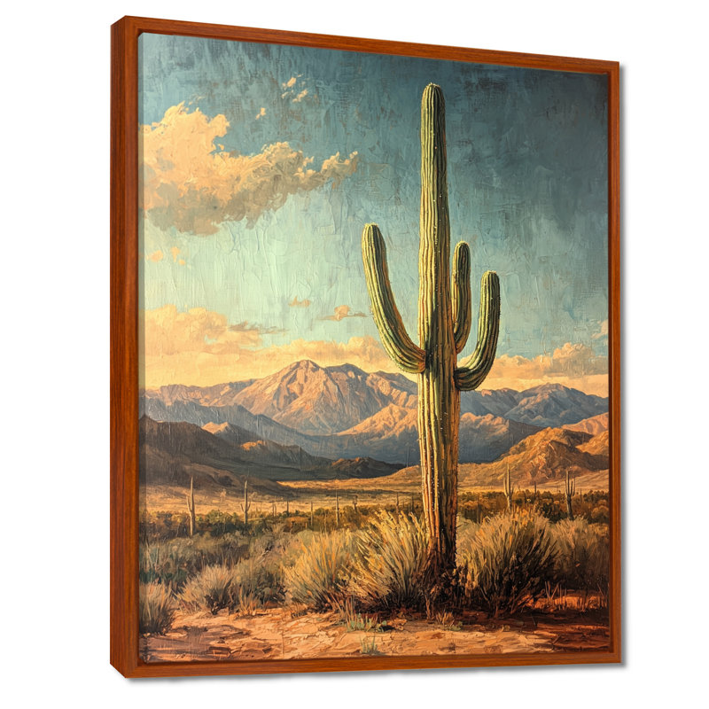 Cactus jument et les montagnes du désert I - Cactus, H 32 po x l 24 po, Impression encadrée sans passe-partout, Brun
