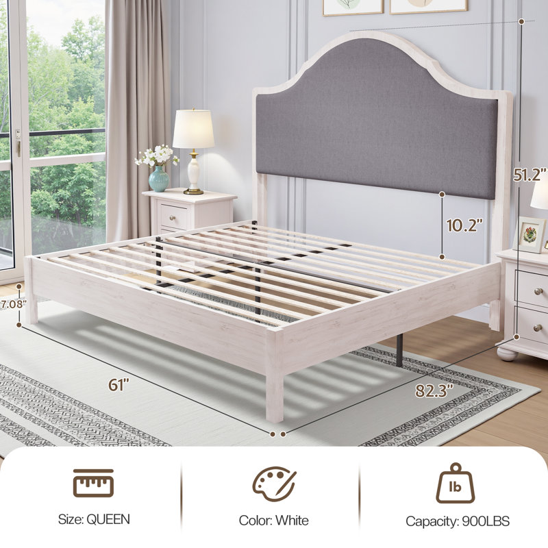 Base de lit en bois massif Farmhouse, Blanc, Grand