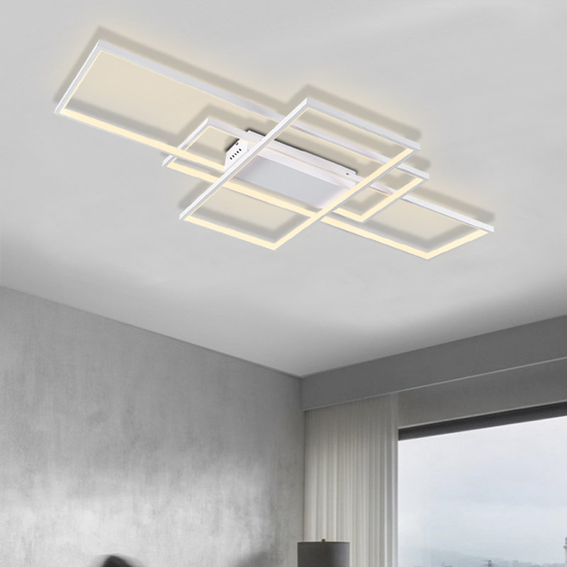 Raffa 3-Light Neutral Style Rectangular LED Semi Flush Mount Ceiling Light, 10cm H x 90cm W x 60cm D, White