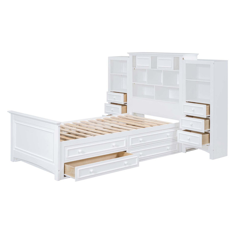 Lit plateforme en bois avec armoire de rangement intégrée et tiroirs