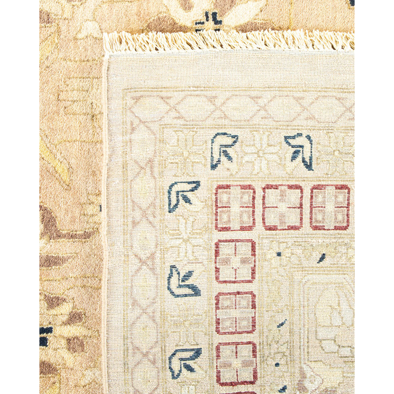 Ivory Hand-Knotted Wool 9' x 12' Rectangular Area Rug