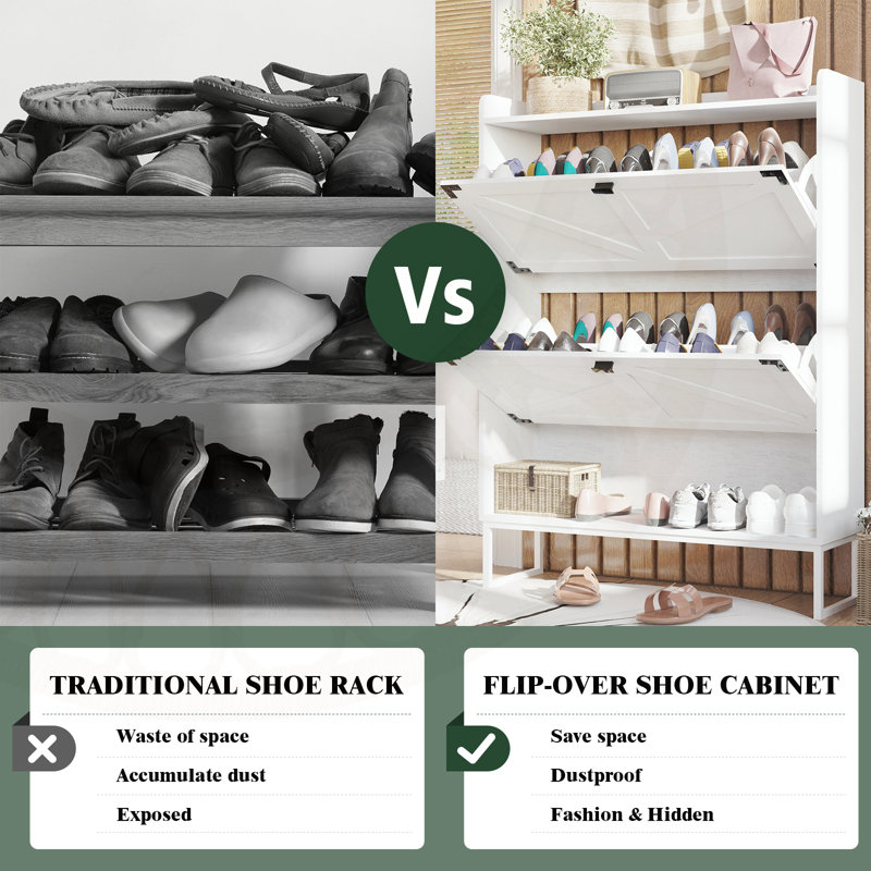 Slim Entryway Shoe Cabinet with Flip Drawers and Removable Dividers for Space-Saving Storage