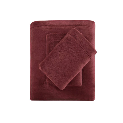 3 Pcs Twin Burgundy Sheet - Ultra Soft And Inviting 100% , Brushed On Both Sides For A Soft Silky Velvet Feel, Includes Flat Sheet, Fitted 1 Pillowcase, Elasticized 16" Mattresses, Machine Washable,