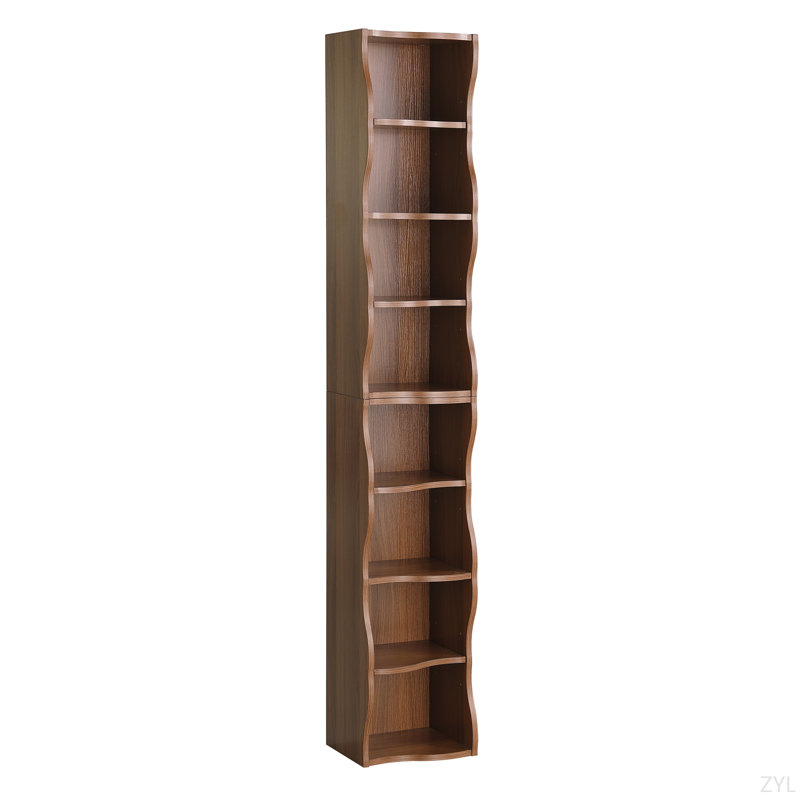 8-Layer Adjustable Bookshelf With Wavy Border -Thin Tall & Narrow Display Shelf For Home Office, Multifunctional Storage