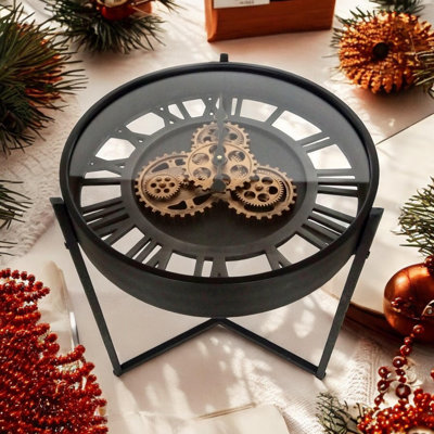 Roman Numeral Metal Quartz movement / Crystal Tabletop Clock in Gold Black