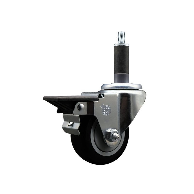 Roulettes pivotantes extensibles 3 pouces en poly noir 1 pouce avec frein SCC