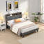 Très grande base de lit tapissier avec très grande tête de lit en tissu capitonné, ports USB, station de charge pratique, deux poches latérales-383823017-383823016