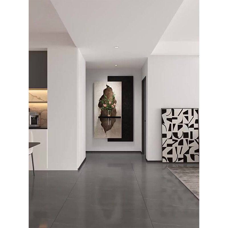 Hall d'entrée noir et blanc à motif abstrait en grès, H 47,24 po x l 23,62 po x P 1,18 po