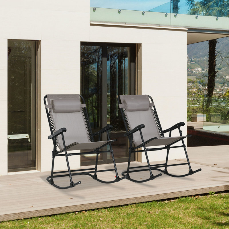 2 chaises berçantes d'extérieur grises et pliantes pour patio