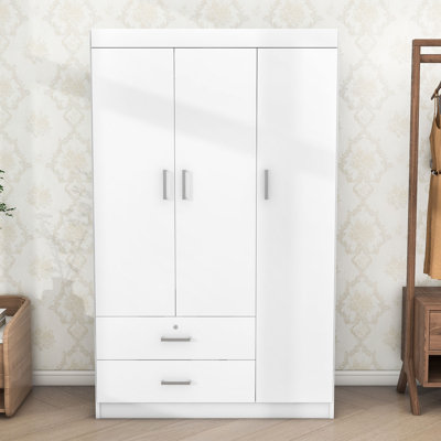 Armoire 2 tiroirs en bois avec 3 portes et tablettes Jovaun
