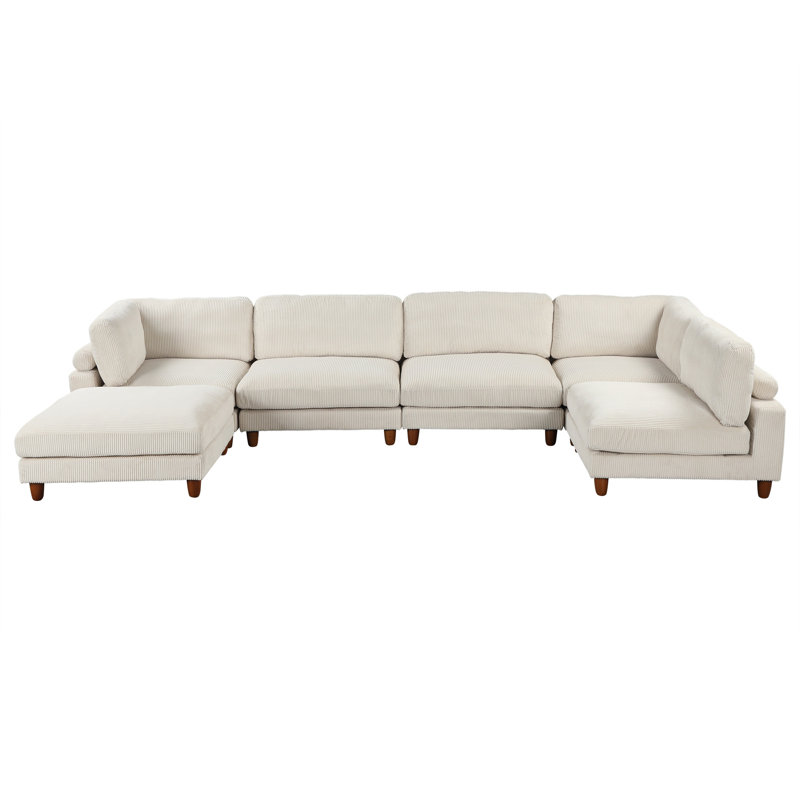 U-Style 163''Modular Sectional Sofa, Beige Polyester