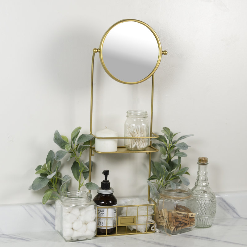 Miroir décoratif en métal avec tablettes Basil