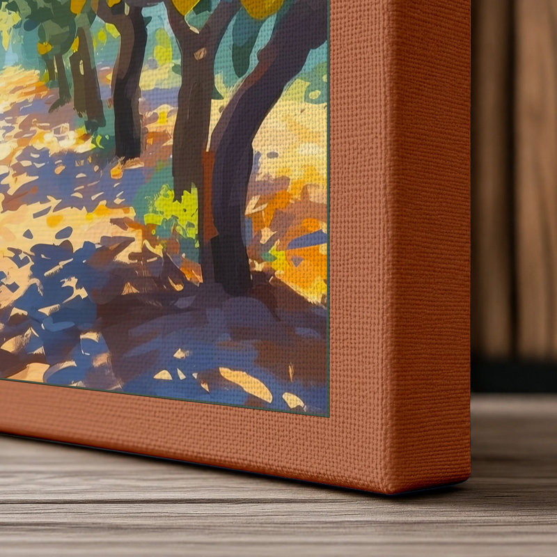 Golden Blossom Path Botanical - Wrapped Canvas, 24x16 - 61.0 x 40.6 cm, Terracotta Border