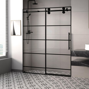 Porte de douche coulissante simple sans cadre de 56 à 60 po x H 76 po avec verre trempé transparent de 8 mm