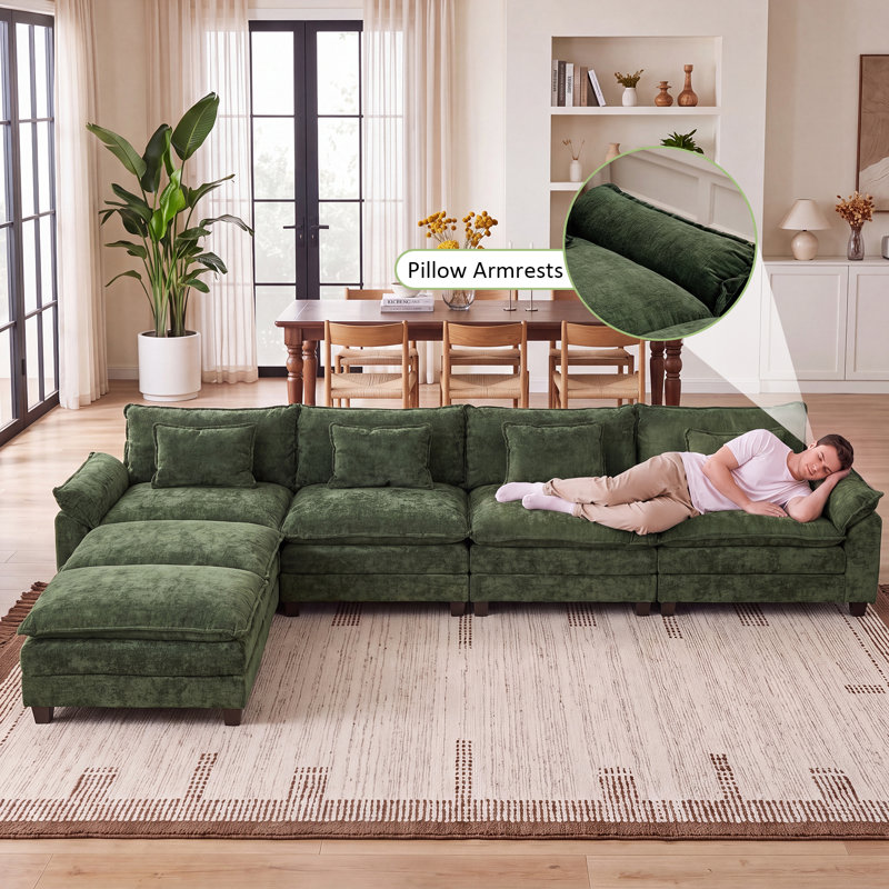 Adonia 154" Oversized U Shaped Sectional Sofa, Comfy Cloud Couch Deep Sectional Sofa With Ottomans For Living Room