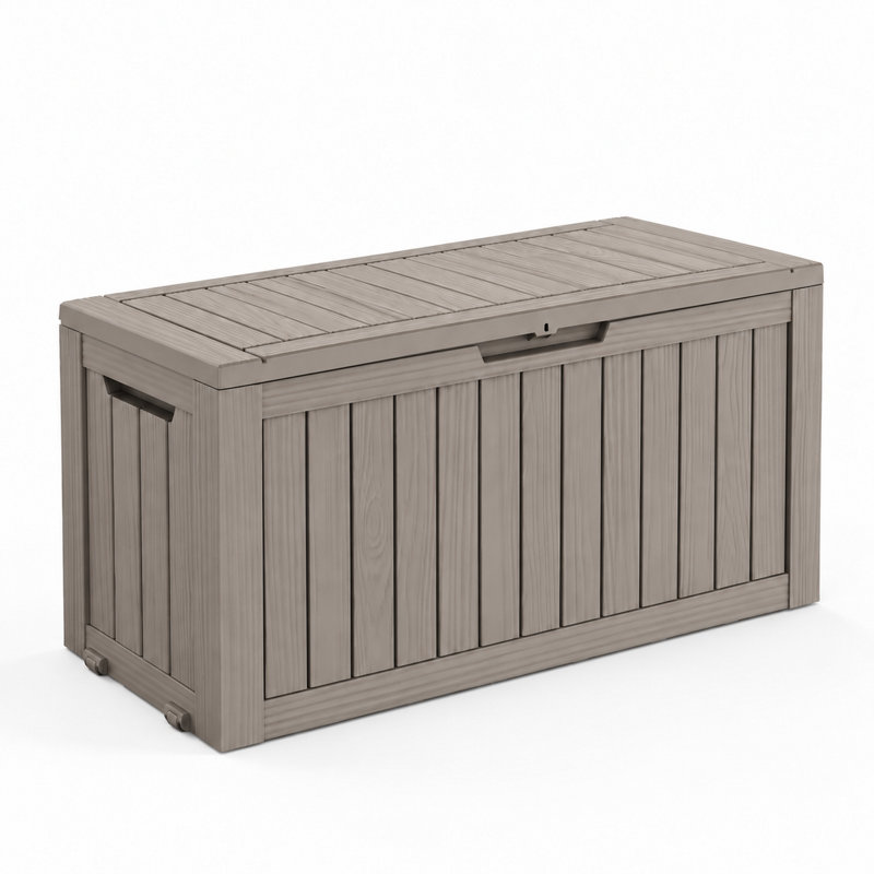 41.94"W 60 Gallon Weather-Resistant And Waterproof Resin Lockable Deck Box(Light Brown), Brown-Gray