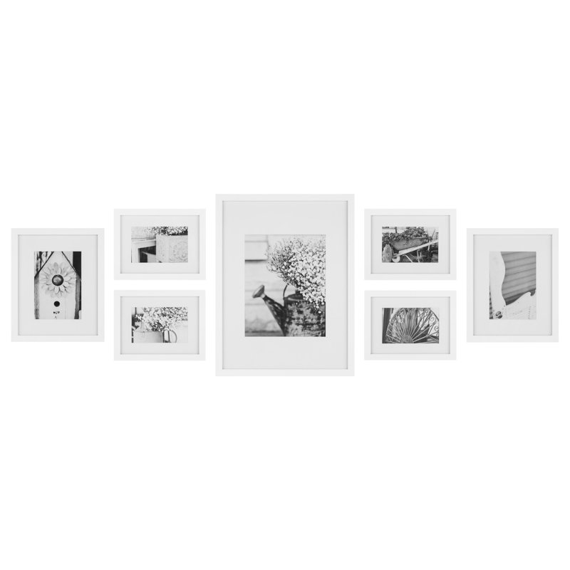 Gallery Wall Solid Wood Matted Picture Frame Kit - 7 Pieces with Two 8" x 10", Four 6" x 8", and One 12" x 16", White