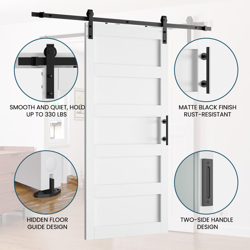 84" Height Panelled Manufactured Wood Barn Door with Installation Hardware Kit, 36" x 84"