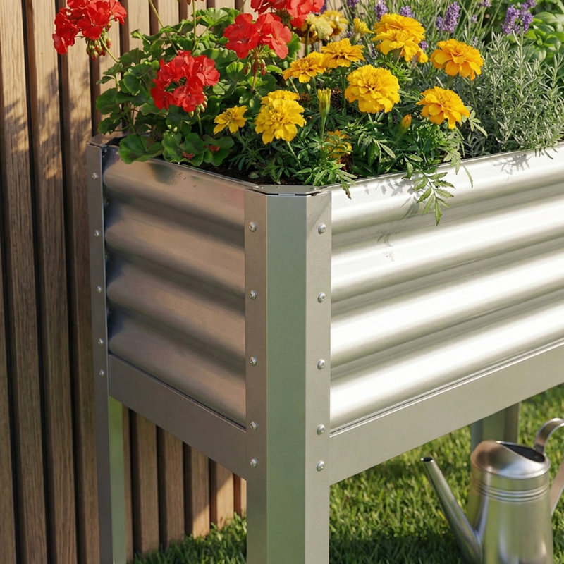 Lit de jardin surélevé avec pieds, pot de fleurs surélevé en métal galvanisé pour légumes et fleurs, Argent argent