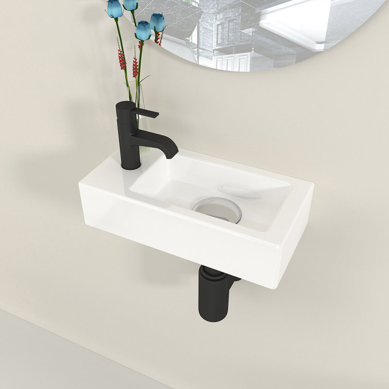 Belfry Bathroom Mahon 36.5mm L x 18mm W Natural Ceramic Rectangular Sink with Tap and Overflow, Left Hand