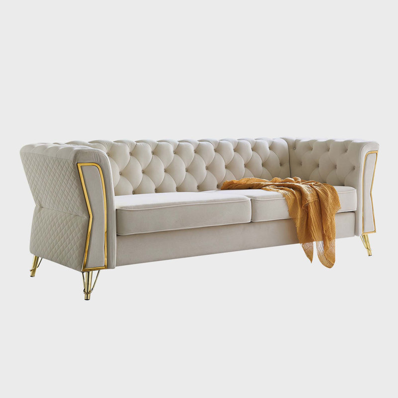 Canapé rembourré 87,4 po Fynnigan, Velours beige