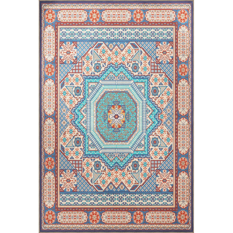 Multicolored Traditional Motif Ethnic Patterned Vintage Decorative Carpet, Rectangle 3'4" x 6'7"