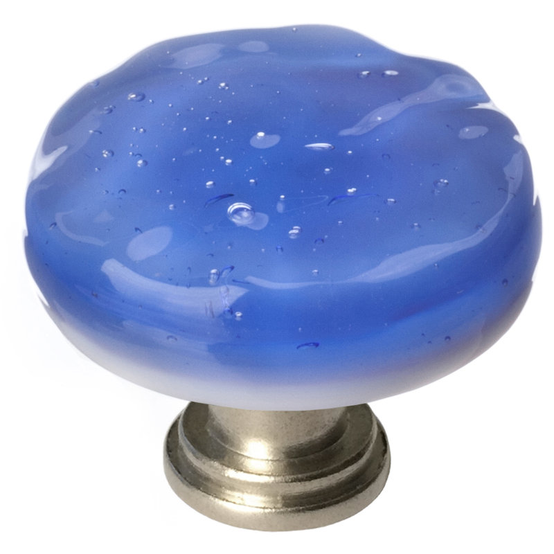 Poignée ronde en verre Glacier, Nickel satiné, Bleu ciel