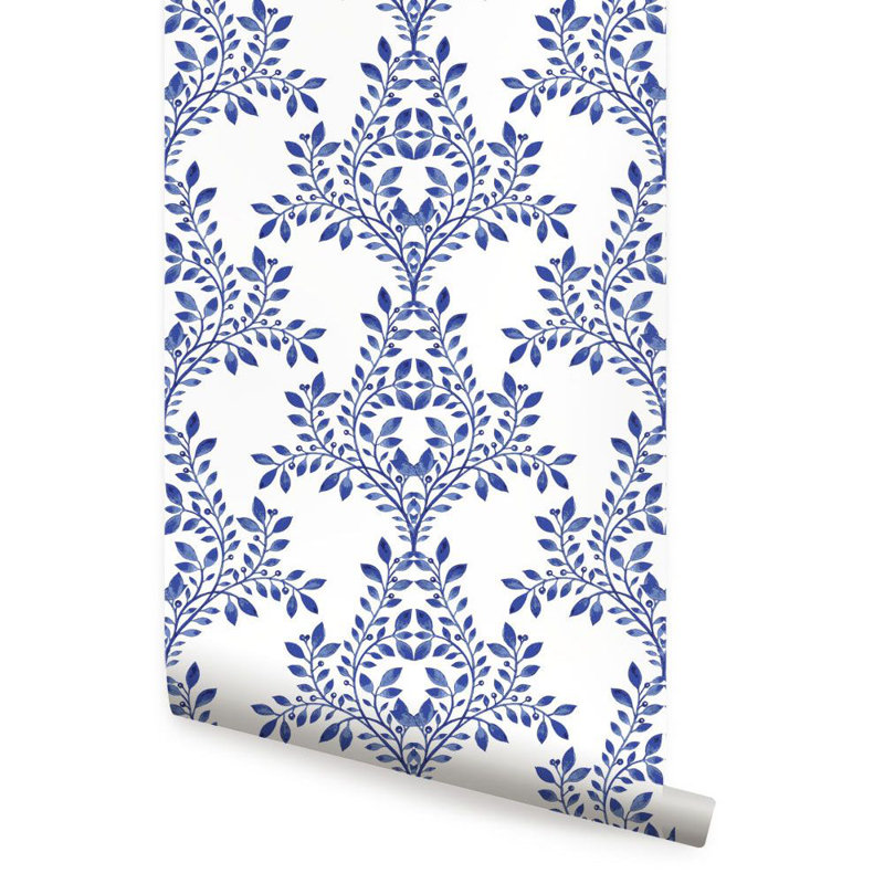 Carreau de papier peint adhésif et adhésif paintable Affonso, Bleu marine, L 2 pi x H 18 pi
