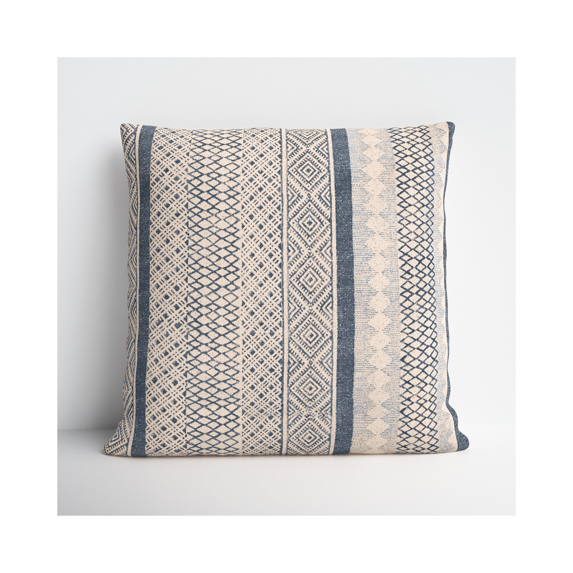 Zetta Geometric Cotton Throw Pillow, Pillow Cover Only - No Insert, 22" x 22", Light Beige/Dark Blue