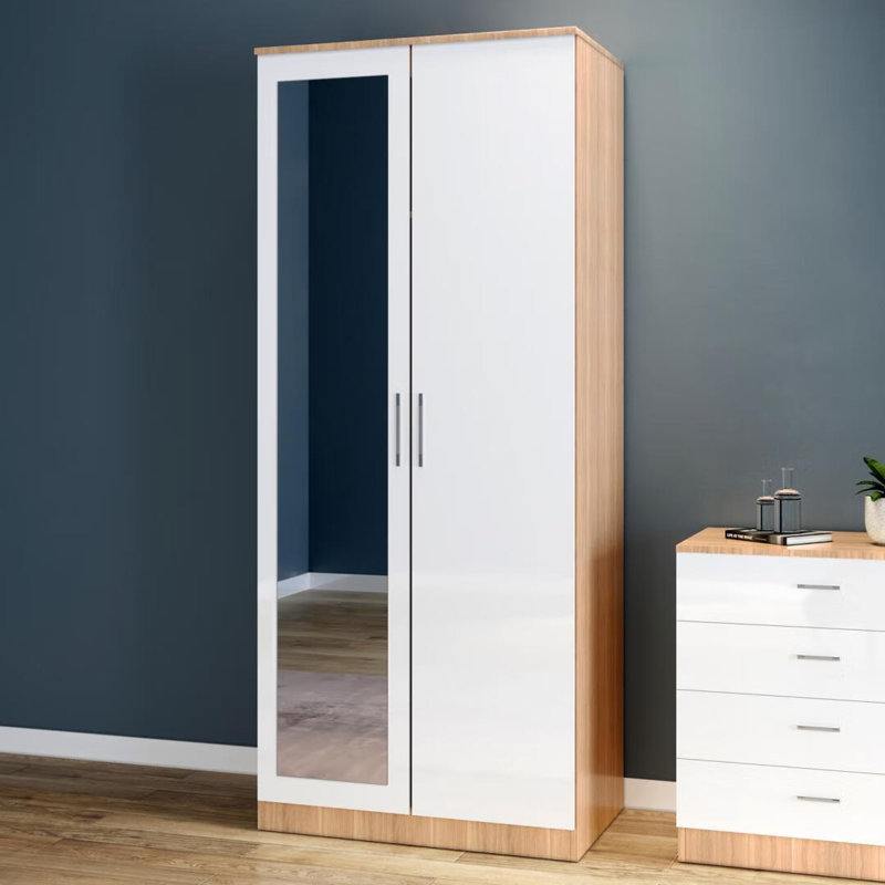 2 Door Manufactured Wood Wardrobe, White/Oak