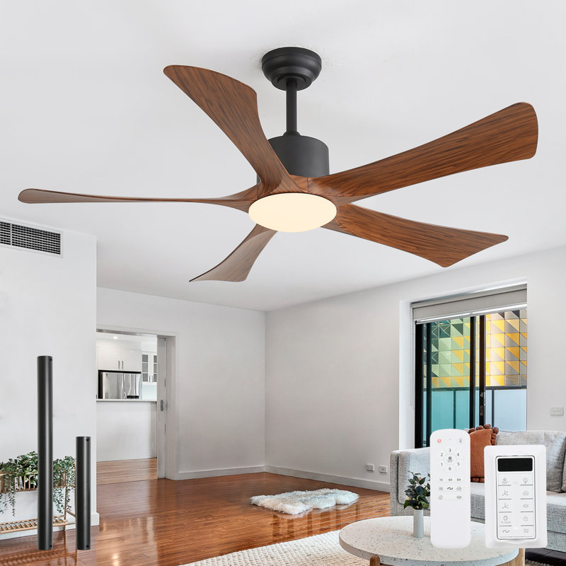 Ferrete 52" Indoor Ceiling Fan With Led Light And Remote, Modern 5-Blade Design Ceiling Fans for Living Room, Walnut