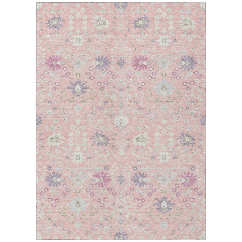 Tapis d'intérieur lavable oriental rose 3 pi x 5 pi rose et gris