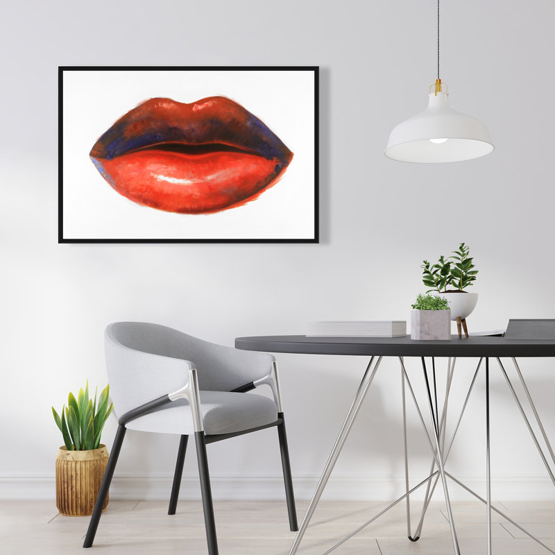 Rouge à lèvres rouge - Art encadré pour décoration intérieure | Accent élégant, H 25,25 po x l 37,25 po