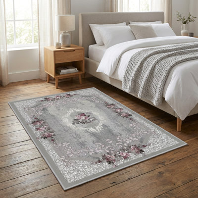 Vintage Floral Medallion Distressed Area Rug